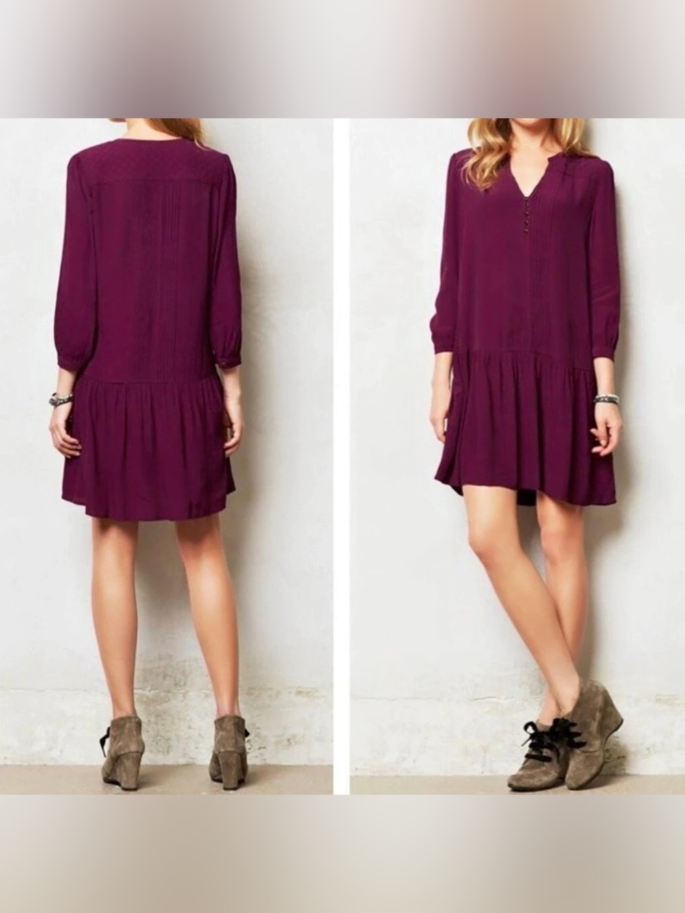 Maeve by Anthropologie Eggplant Drop Waist Mini Dress - Size XS